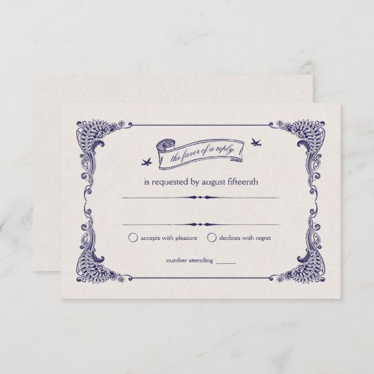 Marine en Ivoor  Schip Nautische Bruiloft RSVP (Voorkant / Achterkant)