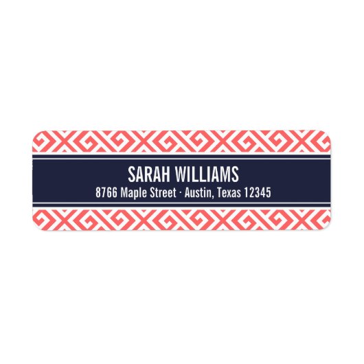 Marine en Koraal Griekse Sleutel Etiket (Voorkant)