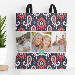 Marine en koraal Ikat Paisley familie foto monogra Tote Bag