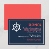 Marine en koraal kleuren zeevaart bruiloftsontvang informatiekaartje (Voorkant / Achterkant)