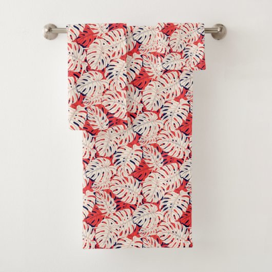 Marine en koraal Monstera blad badhanddoek set Bad Handdoek (Insitu)