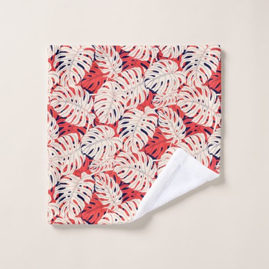 Marine en koraal Monstera blad badhanddoek set Bad Handdoek (Wasdoekje)