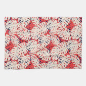 Marine en koraal Monstera blad keukenhanddoek (Horizontaal)