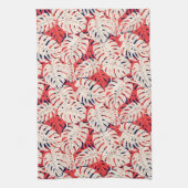 Marine en koraal Monstera blad keukenhanddoek (Verticaal)