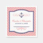 Marine en Koraal Nautisch Anker Bruiloft Monogram Servet (Voorkant)