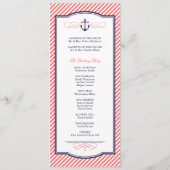 Marine en koraal nautische anker bruiloft programm programmakaart (Achterkant)