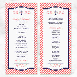 Marine en koraal nautische anker bruiloft programm programmakaart