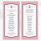 Marine en koraal nautische anker bruiloft programm programmakaart