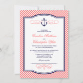 Marine en koraal nautische anker bruiloft uitnodig kaart (Voorkant)