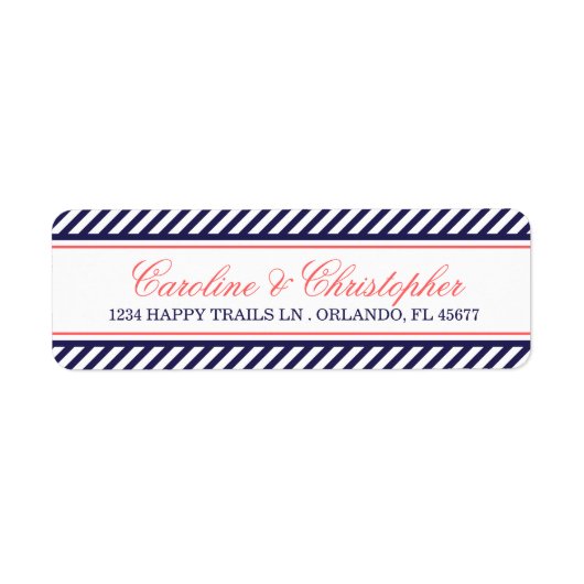 Marine en koraal nautische bruiloft retouradres etiket (Voorkant)