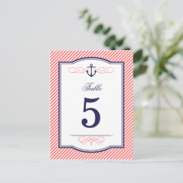 Marine en Koraal Nautische Bruiloft Tafel Aantal K Briefkaart