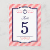 Marine en Koraal Nautische Bruiloft Tafel Aantal K Briefkaart (Voorkant)