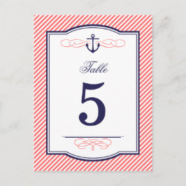 Marine en Koraal Nautische Bruiloft Tafel Aantal K Briefkaart