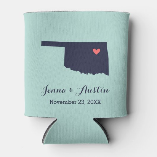 Marine en koraal Oklahoma bruiloft gunst Blikjeskoeler (Voorkant)