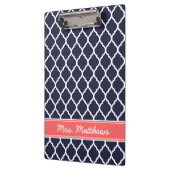 Marine en koraal Quatrefoil Custom Monogram Klembord (Links)