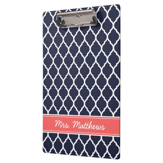 Marine en koraal Quatrefoil Custom Monogram Klembord (Links)