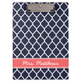 Marine en koraal Quatrefoil Custom Monogram Klembord (Voorkant)