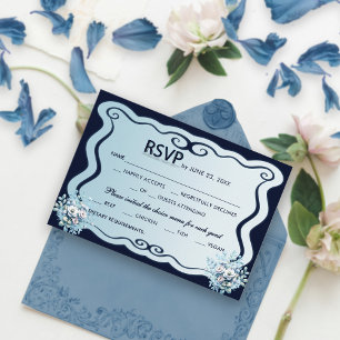 Marine en licht blauw Chic Boho Bloemen Huwelijk R RSVP Kaartje