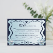 Marine en licht blauw Chic Boho Bloemen Huwelijk R RSVP Kaartje (Staand voorkant)