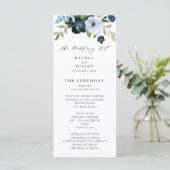 Marine en lichtblauw bloemenbruiloft programma programmakaart (Staand voorkant)