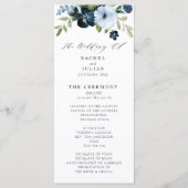 Marine en lichtblauw bloemenbruiloft programma programmakaart (Voorkant)