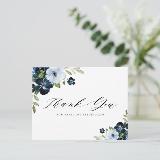 marine en lichtblauw bruidsmeisje dank u kaart (Staand voorkant)