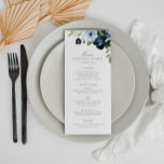 Marine en lichtblauw huwelijksmenu menu<br><div class="desc">Een prachtig blauw bloemenbruiloft thema ontwerp met mooie waterverf marine en lichtblauwe bloemen. De kleur en de tekst kunnen worden gepersonaliseerd.</div>