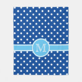 Marine en lichtblauw met wit Polka Dot Monogram Fleece Deken (Voorkant)