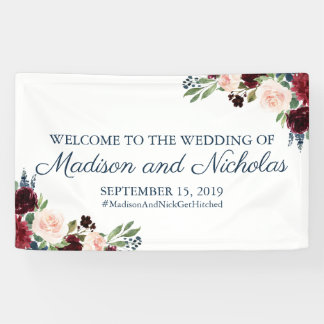 Marine en Marsala Bloemen Bruiloft Banner Decorati