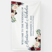 Marine en Marsala Bloemen Bruiloft Banner Decorati (Verticaal)