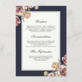 Marine en Mauve Floral Wedding Informatie Gast Informatiekaartje (Voorkant)