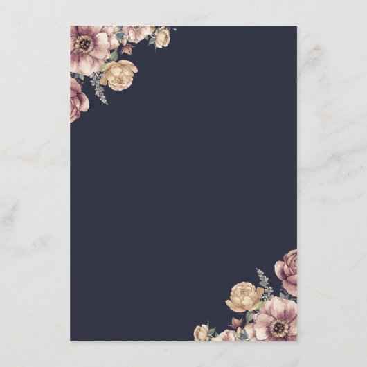 Marine en Mauve Floral Wedding Informatie Gast Informatiekaartje (Achterkant)