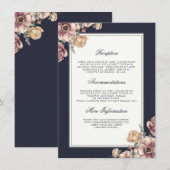 Marine en Mauve Floral Wedding Informatie Gast Informatiekaartje (Voorkant / Achterkant)