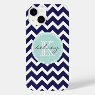 Marine en Mint Chevron Custom Monogram Case-Mate iPhone Case