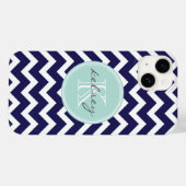 Marine en Mint Chevron Custom Monogram Case-Mate iPhone Case (Achterkant (horizontaal))