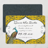 Marine en Mosterd Pauw Liefdesvogel Save the Date Kaart (Voorkant / Achterkant)