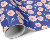 Marine en Pastel rood bloemmotief Cadeaupapier (Rol Hoek)