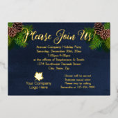 Marine en Pine Modern Gold Script Holiday Party Folie Feestdagenkaart (Voorkant)