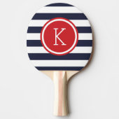 Marine en Rode Preppy Strepen Monogram Tafeltennisbatje (Voorkant)