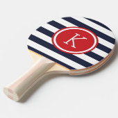 Marine en Rode Preppy Strepen Monogram Tafeltennisbatje (Voorkant Gekanteld)