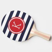 Marine en Rode Preppy Strepen Monogram Tafeltennisbatje (Zijkant)