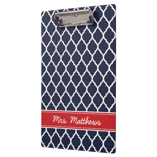 Marine en Rode Quatrefoil Custom Monogram Klembord (Links)