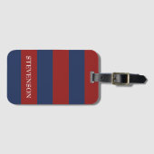 Marine en Rode Rugby Stripes Bagagelabel (Voorkant (horizontaal))