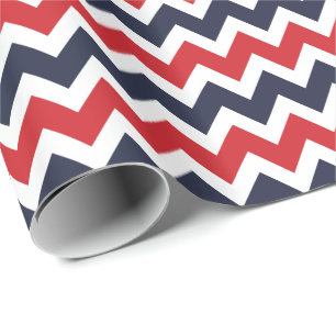 Marine en Rode Zigzag Chevron Stripes Cadeaupapier