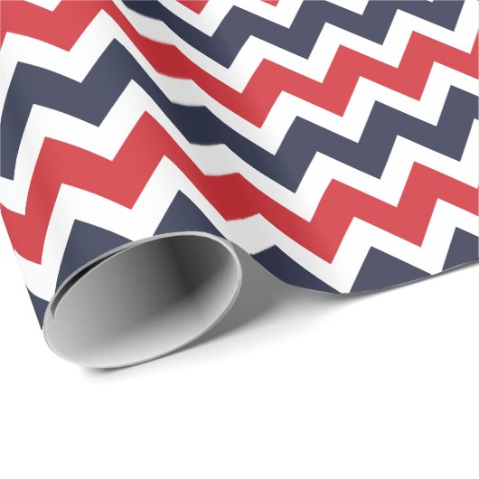 Marine en Rode Zigzag Chevron Stripes Cadeaupapier (Rol Hoek)