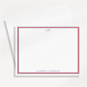Marine en Roodgerande Monogram Briefpapier Notitie Kaart