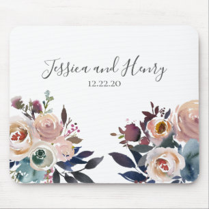 Marine en Roze Aquarel Bloemen Muismat