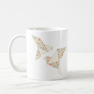 Marine en Roze Aquarel Bloemige Origami Vogels Koffiemok
