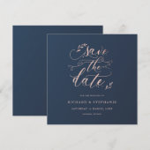 Marine en roze blad square Save the Date Kaart (Voorkant / Achterkant)