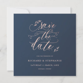 Marine en Roze blad square Save the Date Kaart